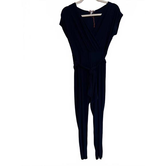 Chic Navy Blue Jumpsuit with Tie Belt - Picture 1 of 5